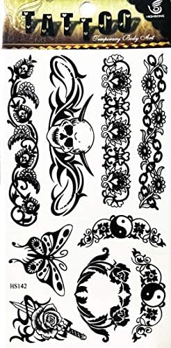 PP DÖVME 5 Yaprak Fantezi Çin Yin Yang Kafatası Çeşitli Çiçekler Karikatür Etiket Dövmeler Desen Vücut Sanatı Erkekler ve Kadınlar