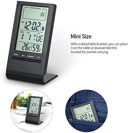 JJZXC Mini Dijital Sıcaklık Nem Ölçer Termometre Kapalı Higrometre Monitör Ölçer çalar Saat ile Max Min Değeri Ekran (Renk: