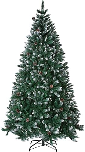 HOLLO Yıldız 6ft Önceden Aydınlatılmış Kar Yapay Noel Ağacı, 942 Şube İpuçları Menteşeli Akın Ağaçları ile Çam Kozalakları