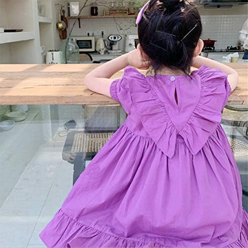 Ritatte Toddler Bebek Kız Elbise Flare Fırfır Kollu Sevimli Düz Renk Rahat Sundress Parti Prenses Elbise