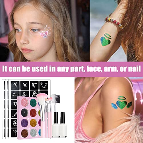 NC 12 Renkler Geçici Glitter Dövmeler Kiti Kızlar için, yılbaşı Hediyeleri Makyaj Vücut Glitter Yüz Boyası 72 Levhalar Sevimli