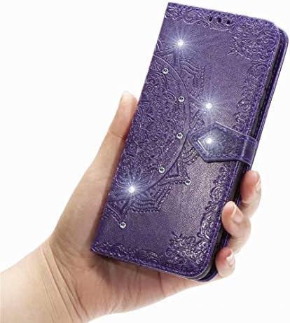 Abtory Galaxy A71 Cüzdan Kılıf, Kart Yuvaları ıle Mandala Kabartma PU Deri Flip Standı Folio Tampon Koruma Kapağı Bilek Kayışı