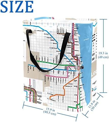 DJROW Sepet Chicago Metro Haritası Kolları ile Uzun Boylu Katlanabilir Çamaşır Bin Katlanabilir Giysi ve Oyuncak Saklama Sepetleri
