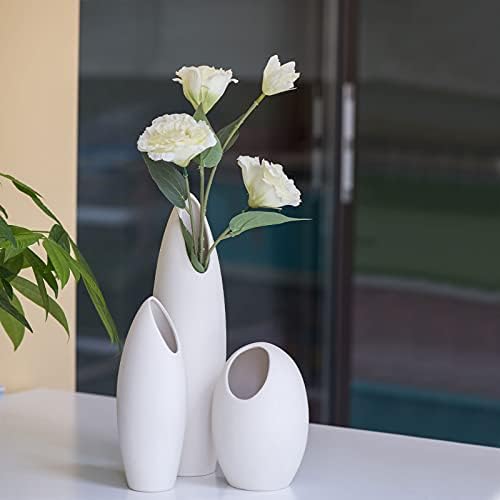 Beyaz Seramik Vazo Dekor için Set, W. Sealet 3 Set Sanatsal Çiçek Vazolar Modern Ev Dekor Konik Açılış Vazolar (12 H, 7.9 H,