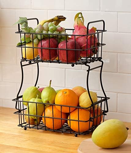 Meyve Sepeti için Mutfak, 2-Katmanlı meyve kasesi Depolama Tutucu için Meyve Sebze Ekmek Aperatifler, Housen Çözümleri (Siyah)