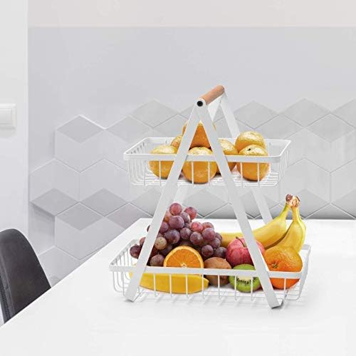 2 Katmanlı Meyve Sepeti, Metal meyve kasesi Ekmek Sepetleri Tezgah Sebze Depolama Standı Mutfak, Beyaz