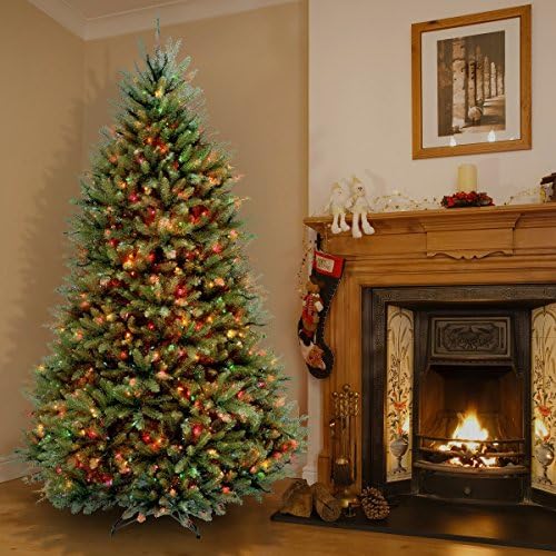 Ulusal Ağaç Şirketi Önceden Aydınlatılmış Yapay Tam Noel Ağacı, Yeşil, Dunhill Köknar, Çok Renkli ışıklar, Stand İçerir, 7.5