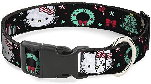 Toka-Aşağı Hello Kitty Yüz/Noel Elemanları Siyah/Yeşil/Kırmızı / Beyaz Ayrılıkçı Kedi Yaka