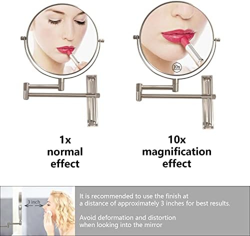 10 Kat Büyütme Makyaj Aynası, Duvara Monte Makyaj Aynası yukarı ve Aşağı Hareket Ettirilebilir 8 inç Banyo Çift Taraflı Ayna