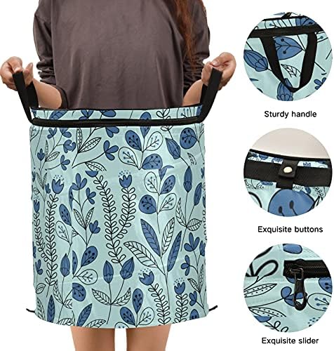 Mavi Çiçek Pop Up Çamaşır Sepeti Kapaklı Katlanabilir Depolama Sepeti Katlanabilir çamaşır torbası Kamp Kreş Odası için