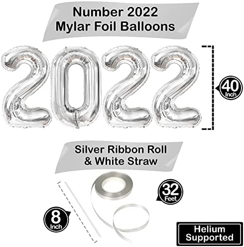 Yeni Yılınız Kutlu Olsun Dekorasyon Seti-40 İnç, 2022 Gümüş Balon / 12'li Paket, Yeni Yılınız Kutlu Olsun Gözlük / 12'li Paket