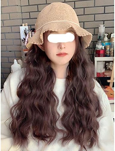 SPNEC LQGSYT Şapka ile Uzun Kıvırcık Vücut Saç Peruk Şapka Sentetik Saç Pamuk Kap Peruk Doğal Sahte Saç Kadınlar için (Renk: