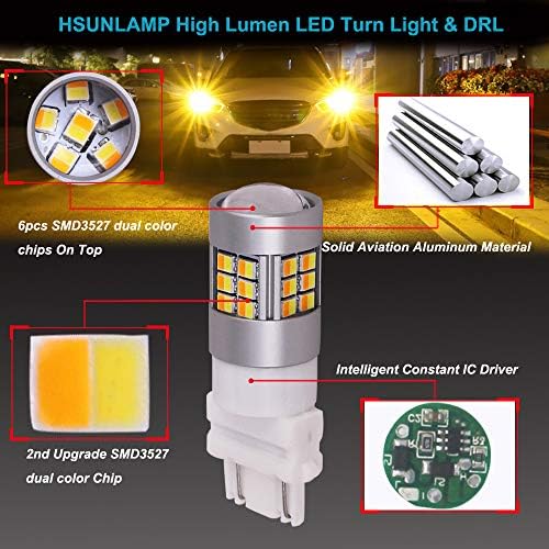 HSUNLAMP 3157 P27 / 7 W T25 3457 4157 LED Ampuller Beyaz Amber Çift Renk Gündüz Projektör ile Sinyal Işık Çevirin Canbus Hata